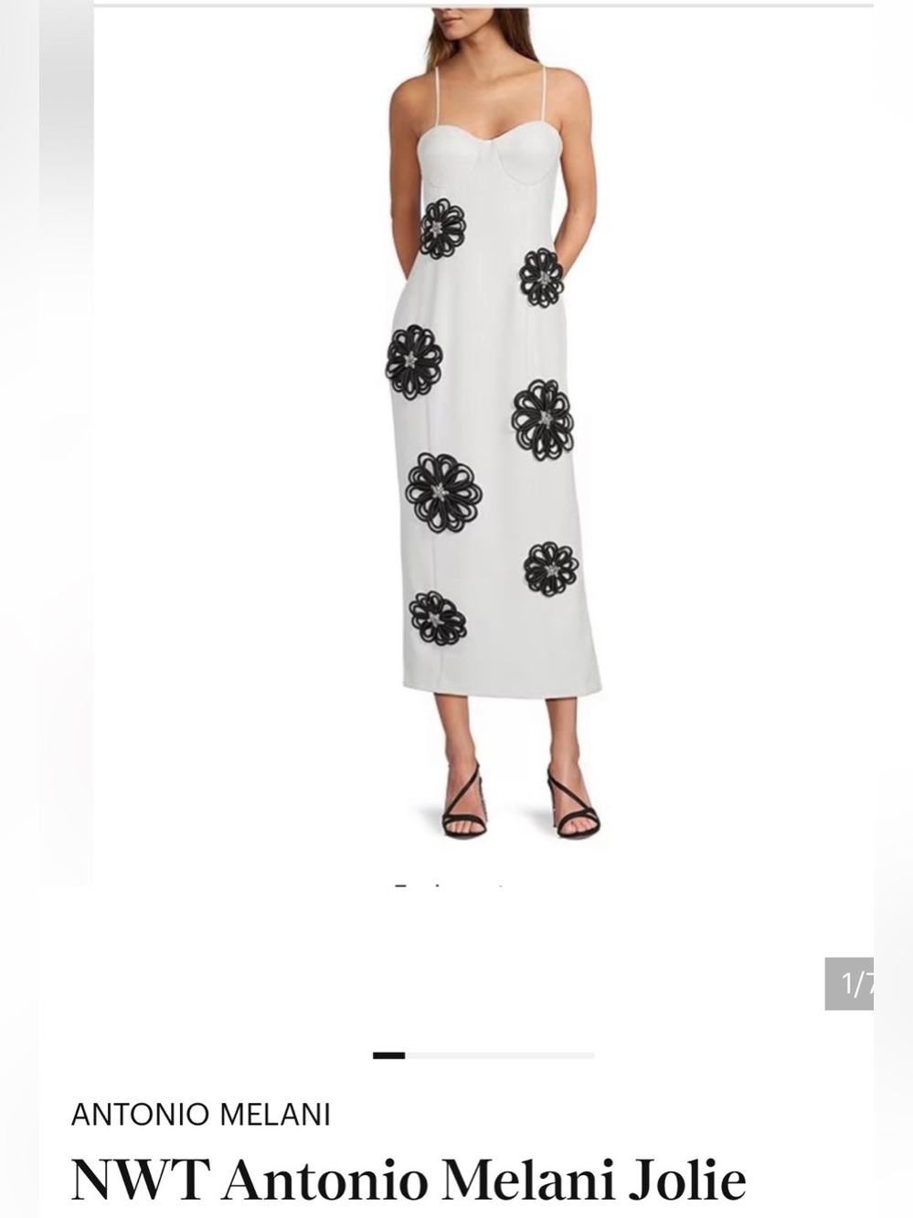 ANTONIO MELANI Jolie White Midi Dress with Black Floral Appliqués